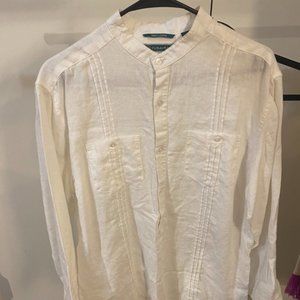 100% Linen Cubavera Botton Down White Shirt - M